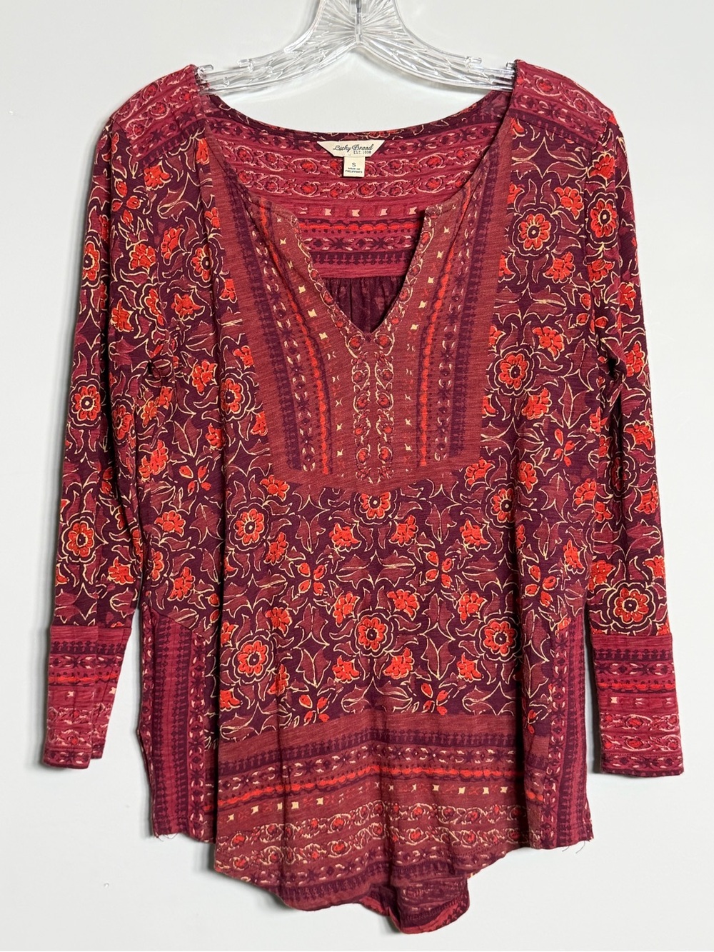Lucky Brand Burgundy Floral Embroidered V-Neck Tunic Size S - Picture 3 of 6